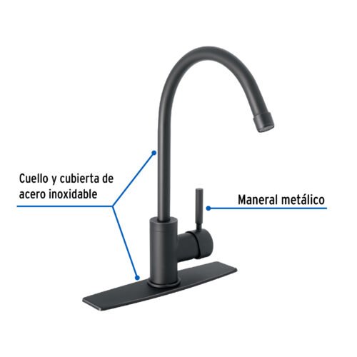 467671 46767 - Monomando para fregadero, cuello alto, negro mate, Tubig