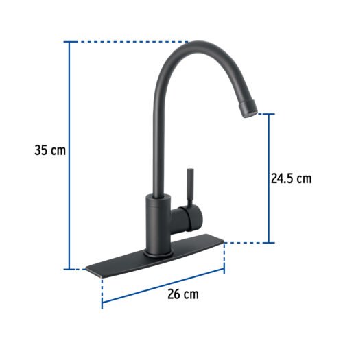 467672 46767 - Monomando para fregadero, cuello alto, negro mate, Tubig