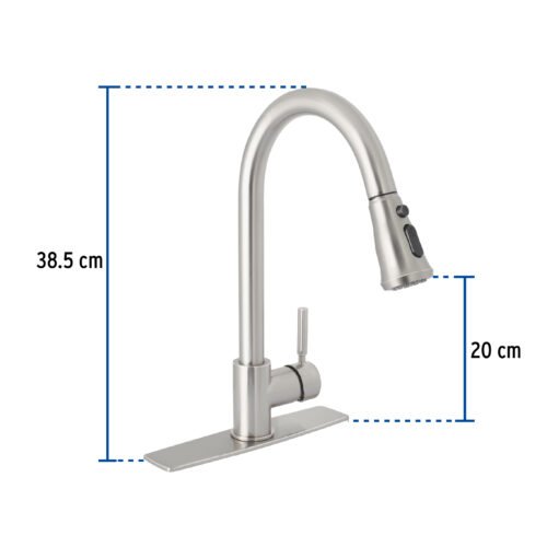 46769 - Monomando para fregadero, cuello extraible, satín, Tubig