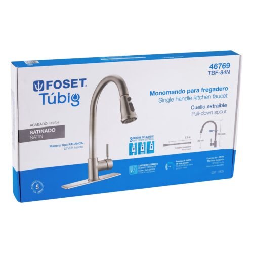 46769 - Monomando para fregadero, cuello extraible, satín, Tubig