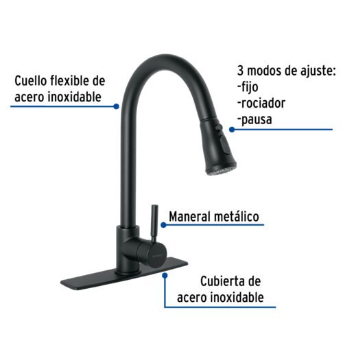 467701 46770 - Monomando para fregadero,cuello extraible,negro mate,Tubig