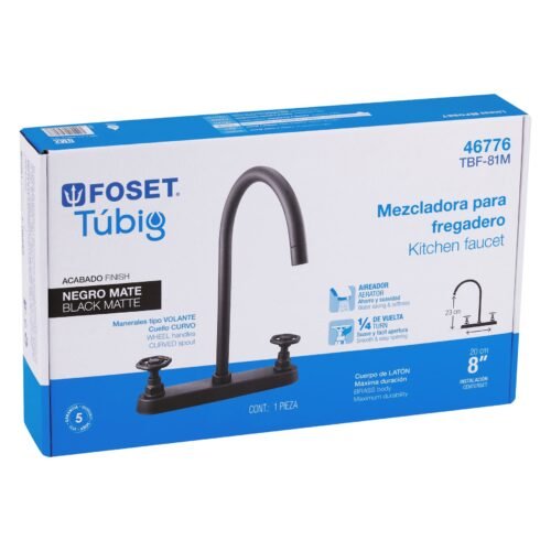 46776 - Mezcladora p/fregadero,manerales redondos,negro mate,Tubig