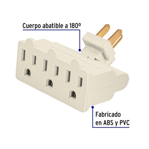 46801 - Multicontacto triple aterrizado, tipo bisagra, Volteck