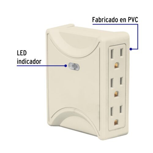 46807 - Multicontacto 6 entradas, aterrizado, lateral, Volteck