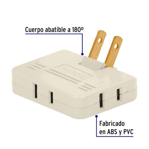 46812 - Multicontacto triple,tipo bisagra,entradas laterales,Volteck