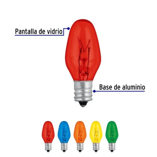 46822 - Caja con 50 focos incandescentes de colores base E12 7.5W