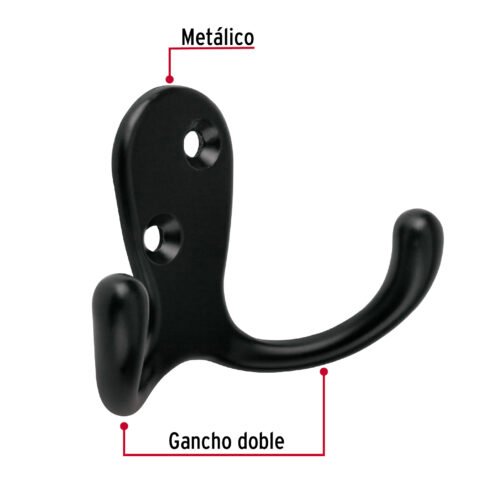 46831 - Gancho doble tipo perchero, negro, HERMEX