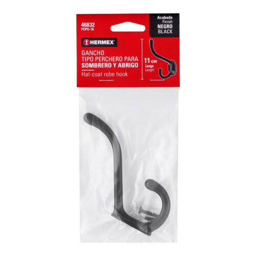 468323 46832 - Gancho doble largo y corto tipo perchero, negro, HERMEX