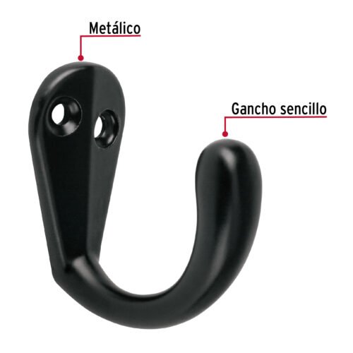 46833 - Gancho sencillo tipo perchero, negro, HERMEX
