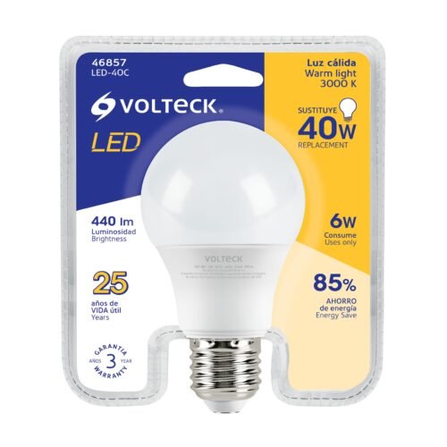 468573 46857 - Lámpara LED A19 6 W (equiv. 40 W) luz cálida blíster Volteck