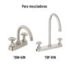 46870 - Juego de 2 manerales para mezcladora, volante, satín, Tubig