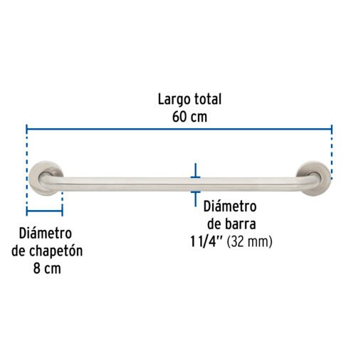 46885 - Barra recta de seguridad, acero inox, 1-1/4" x 60cm, FOSET