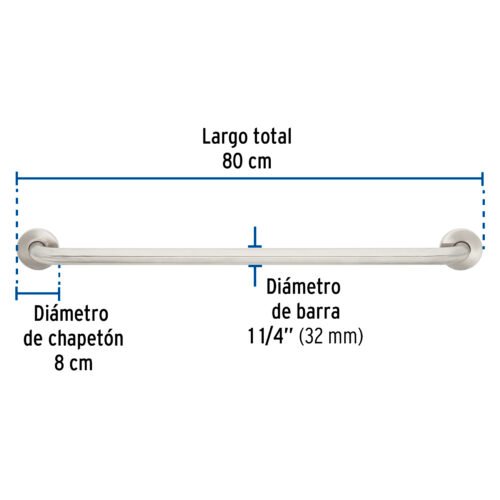 46886 - Barra recta de seguridad, acero inox, 1-1/4" x 80cm, FOSET
