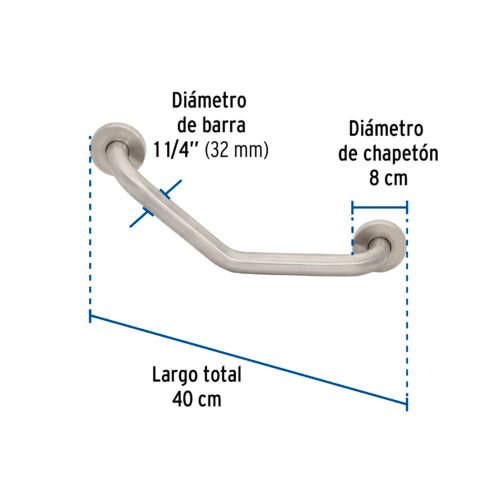 46887 - Barra angular de seguridad, acero inox, 1-1/4" x 40cm, FOSET