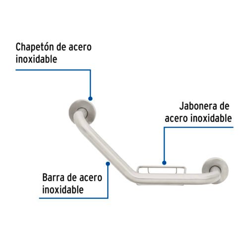 468881 46888 - Barra angular con jabonera, acero inox, 1-1/4" x 42cm, FOSET