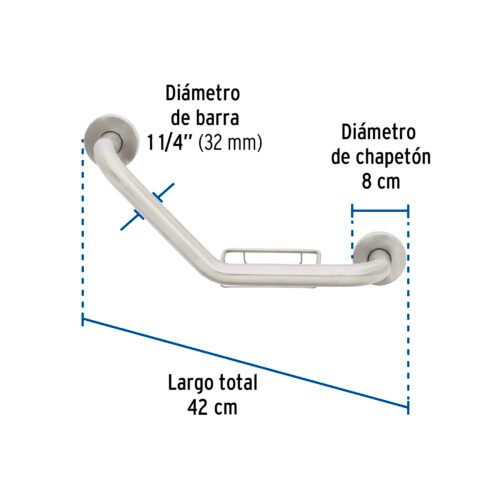 Web 46888 - Barra angular con jabonera, acero inox, 1-1/4" x 42cm, FOSET