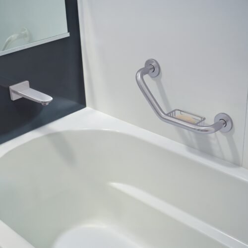 468883 46888 - Barra angular con jabonera, acero inox, 1-1/4" x 42cm, FOSET