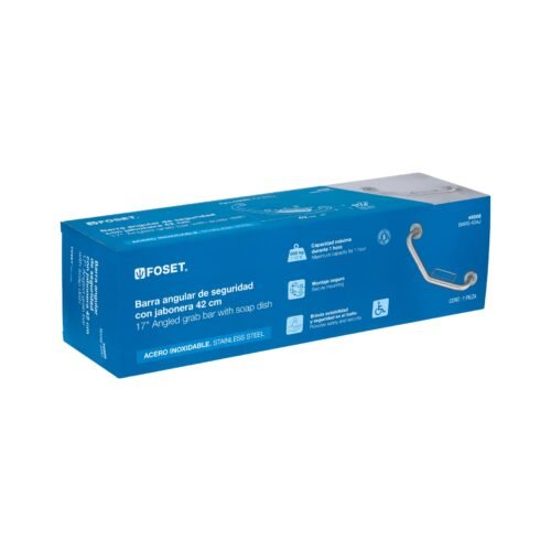 468884 46888 - Barra angular con jabonera, acero inox, 1-1/4" x 42cm, FOSET
