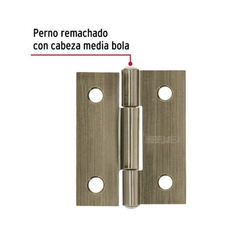 46910 - Bisagra rectangular 1-1/2" latón antiguo, HERMEX