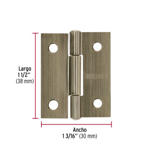 46910 - Bisagra rectangular 1-1/2" latón antiguo, HERMEX