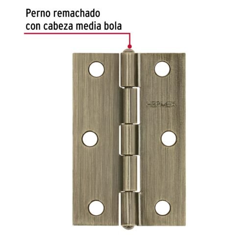46912 - Bisagra rectangular 2-1/2" latón antiguo, HERMEX