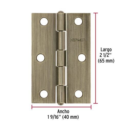46912 - Bisagra rectangular 2-1/2" latón antiguo, HERMEX