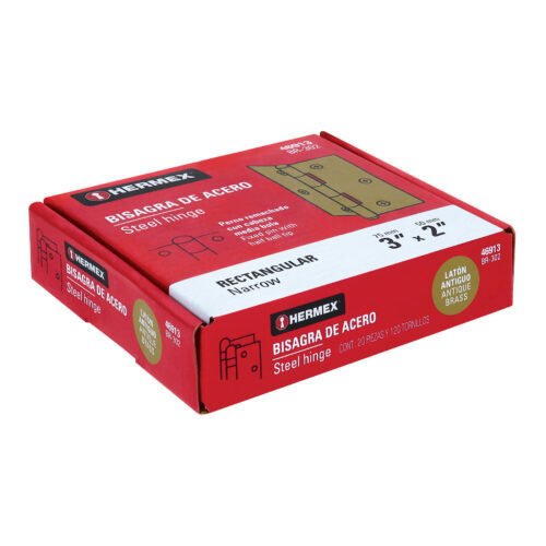 46913 - Bisagra rectangular 3" latón antiguo, HERMEX