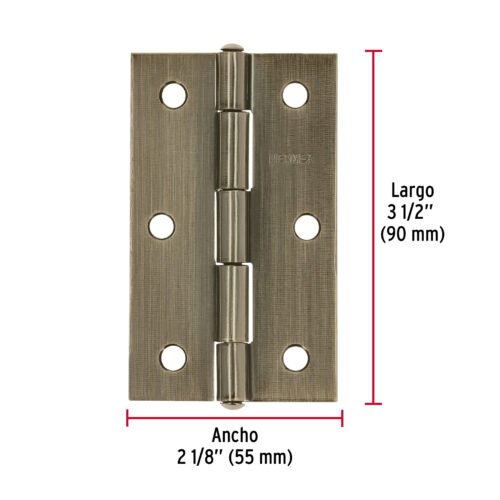46914 - Bisagra rectangular 3-1/2" latón antiguo, HERMEX