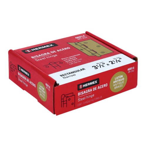 46914 - Bisagra rectangular 3-1/2" latón antiguo, HERMEX