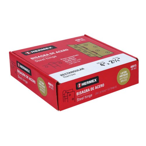 46915 - Bisagra rectangular 4" latón antiguo, HERMEX