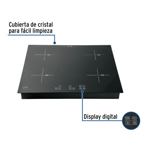 46916 - Parrilla inducción empotrable 60cm, 4 quem, vidrio, Riviera