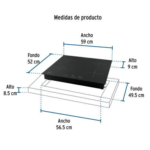 46916 - Parrilla inducción empotrable 60cm, 4 quem, vidrio, Riviera