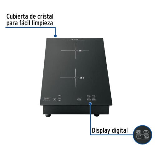 46917 - Parrilla inducción empotrable 30cm, 2 quem, vidrio, Riviera