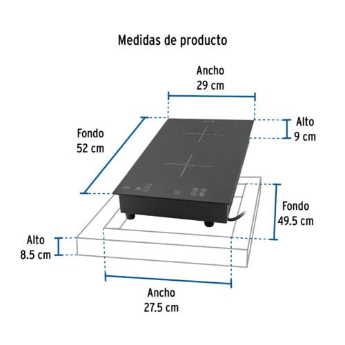 46917 - Parrilla inducción empotrable 30cm, 2 quem, vidrio, Riviera