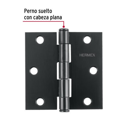 46918 - Bisagra cuadrada 3", negro mate, cabeza plana, HERMEX
