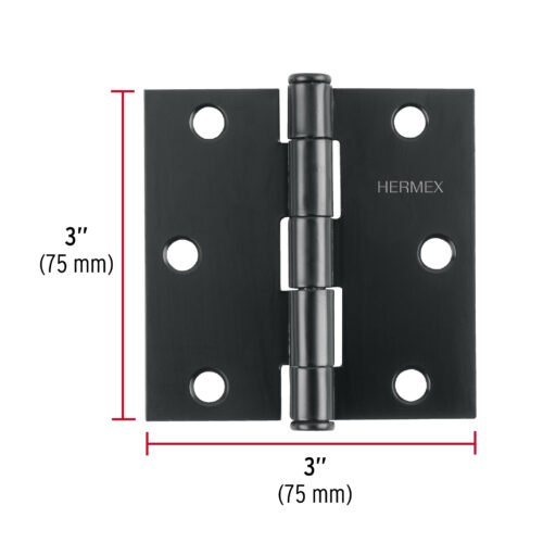 46918 - Bisagra cuadrada 3", negro mate, cabeza plana, HERMEX