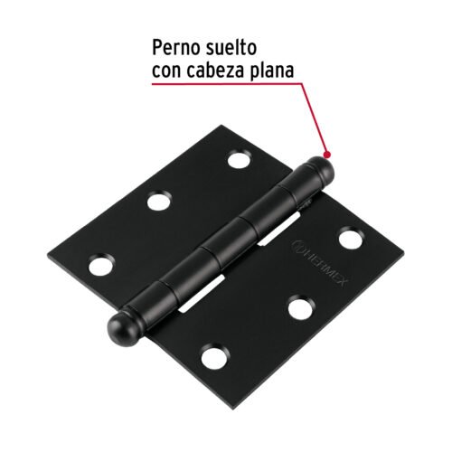 46919 - Bisagra cuadrada 3", negro mate, cabeza redonda, HERMEX