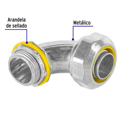 46934 - Conector curvo de 3/4" para tubo liquid tight, Volteck