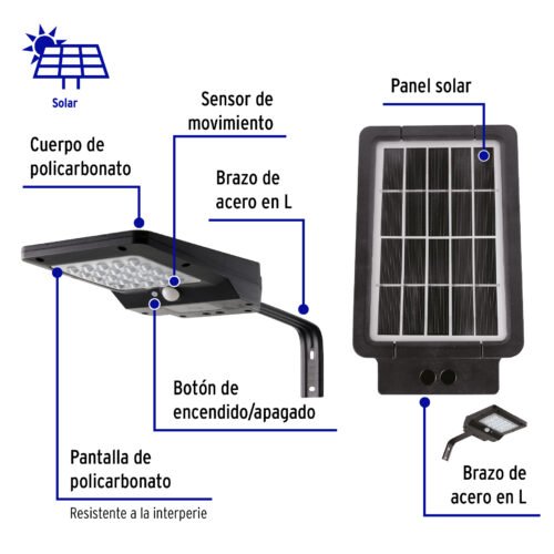 469562 46956 - Luminario suburbano de LED 4 W con panel solar, Volteck