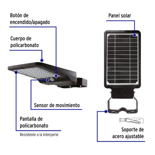 469572 46957 - Luminario suburbano de LED 8 W con panel solar, Volteck