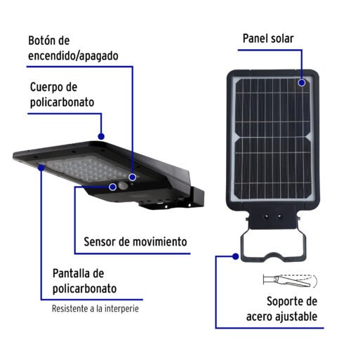 46958 - Luminario suburbano de LED 15 W con panel solar, Volteck