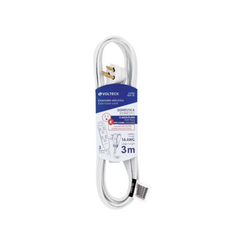 46988 - Extensión doméstica aterrizada 3 m blanca con clavija plana