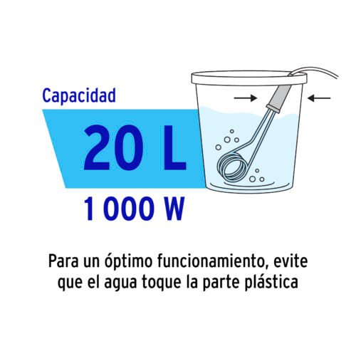 46994 - Calentador de inmersión p/agua #5.5 de 20 L 1000 W, Volteck