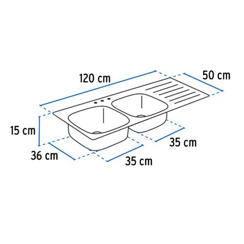47023 - Tarja de empotrar 120x50cm doble tina derecha, Foset Basic