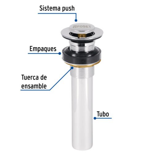 47037 - Contra p/lavabo sin rebosadero, sistema push, cromo, 1-1/4"