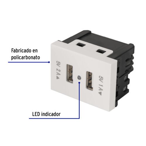 47057 - Toma con 2 puertos USB, 1.5 módulos, línea Española, blanco