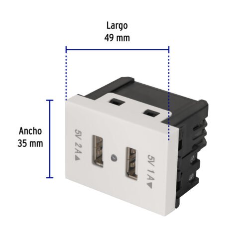 47057 - Toma con 2 puertos USB, 1.5 módulos, línea Española, blanco