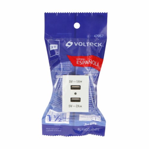 47057 - Toma con 2 puertos USB, 1.5 módulos, línea Española, blanco