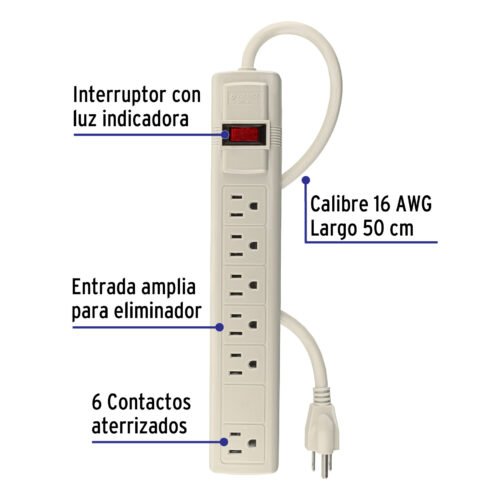 471821 47182 - Multicontacto 16 AWG uso rudo con 6 entradas, Volteck