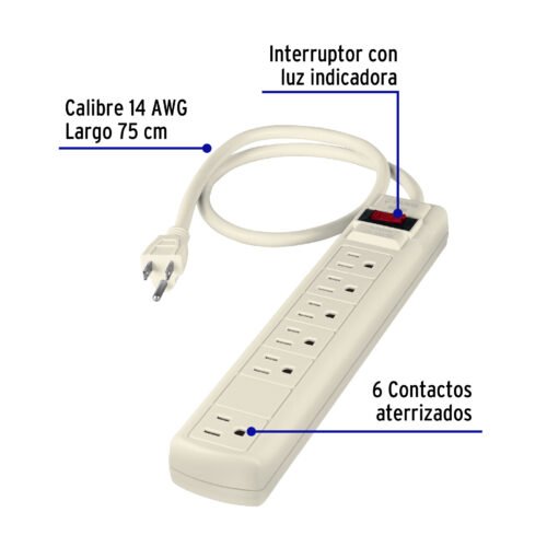 47183 - Multicontacto 14 AWG 6 entradas supresor de picos 270 joules